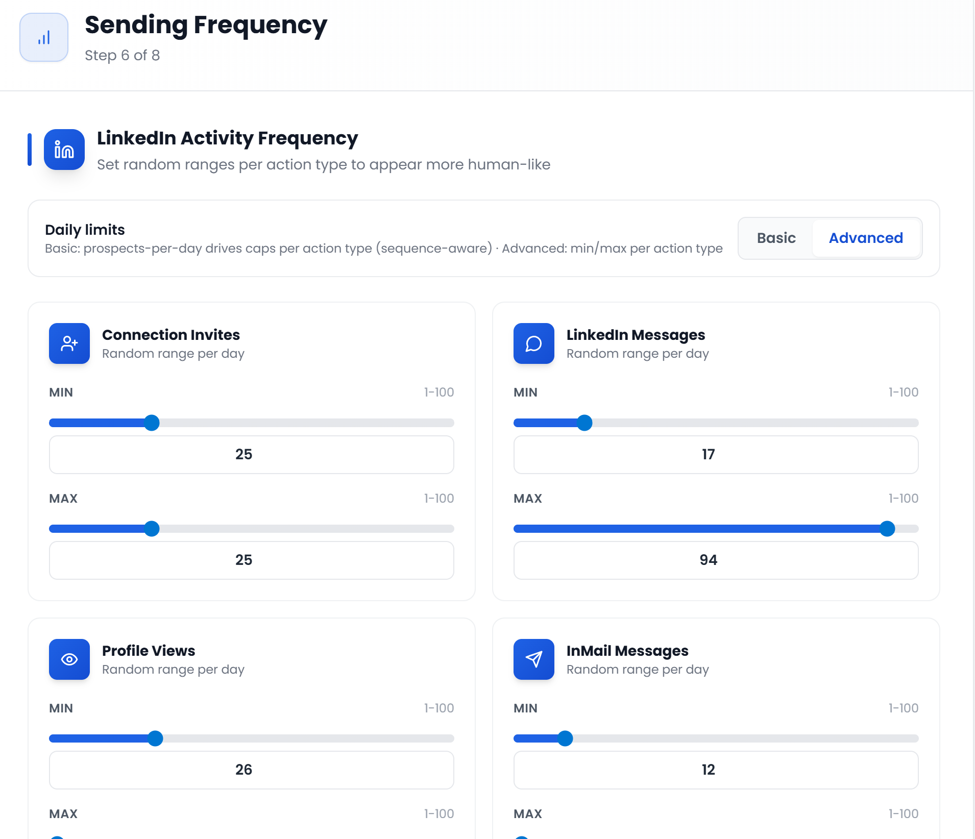Sending frequency controls in Mailgent